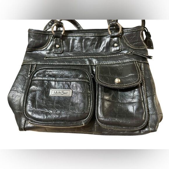 MultiSac Faux Embossed Leather Black Purse Shoulder Bag​​​ - Picture 2 of 5